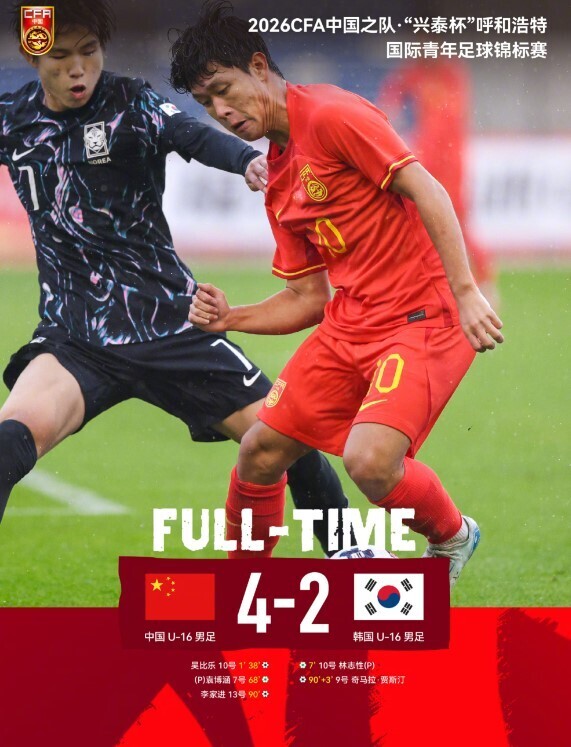 U16国足以4-2韩国U16